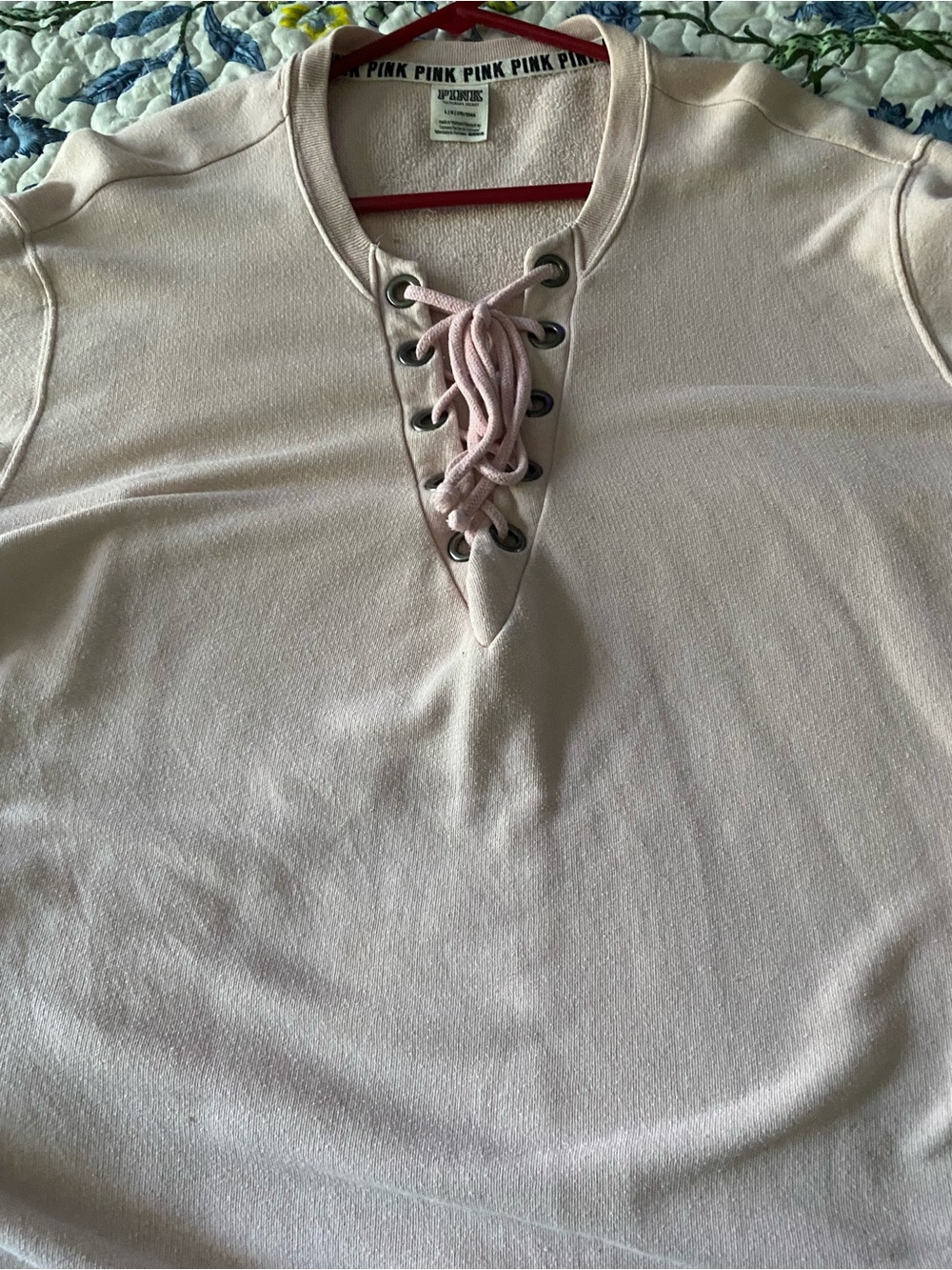 PINK Victoria's Secret Light Pink Lace-Up V-Neck Pullover